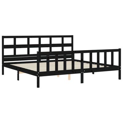 vidaXL Estructura cama de matrimonio con cabecero madera maciza negro