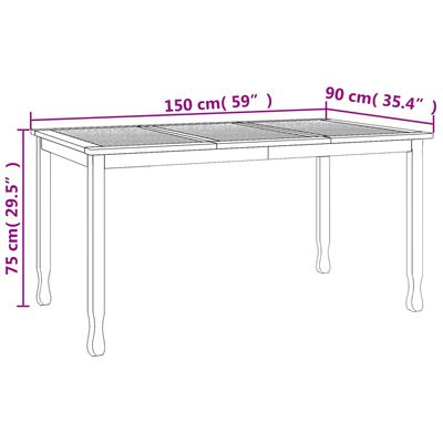 vidaXL Mesa de comedor de jardín madera maciza de teca 150x90x75 cm