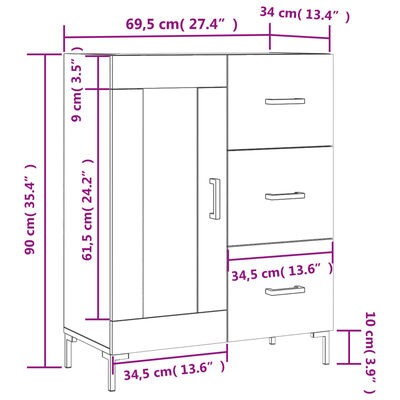 vidaXL Aparador de madera de ingeniería blanco 69,5x34x90 cm