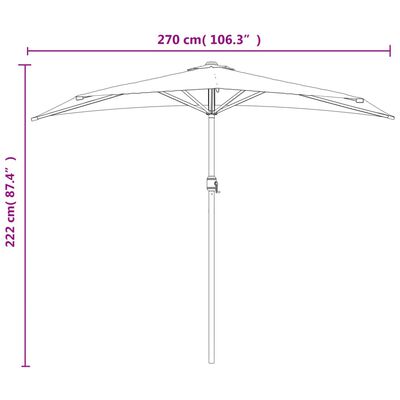 vidaXL Sombrilla de balcón semicircular palo aluminio arena 270x144cm