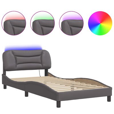 vidaXL Estructura cama con luces LED cuero sintético gris 100x200 cm