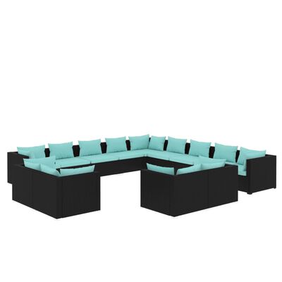 vidaXL Set de muebles de jardín 13 pzas cojines ratán sintético negro