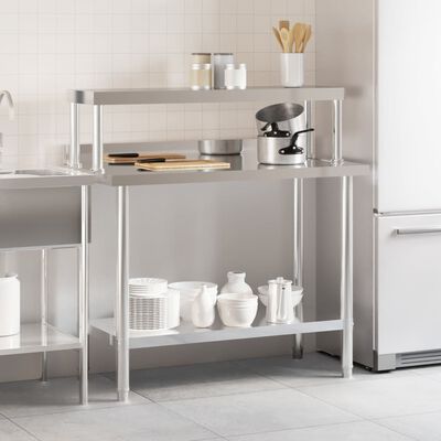 vidaXL Mesa de trabajo para cocina con estante acero inox 110x55x120cm