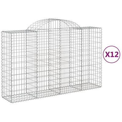 vidaXL Cestas gaviones 12 uds forma de arco hierro 200x50x120/140 cm