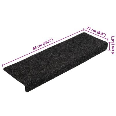 vidaXL Alfombrillas de escalera 10 unidades negro 65x21x4 cm