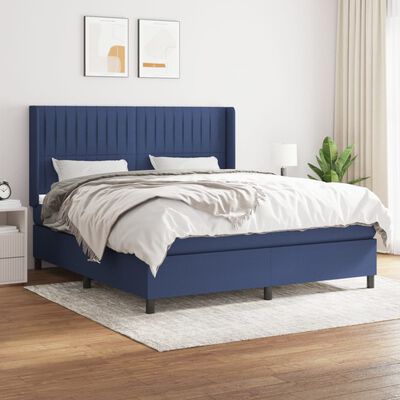 vidaXL Cama box spring con colchón tela azul 180x200 cm