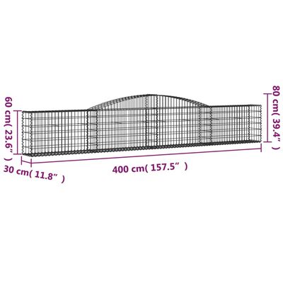 vidaXL Cesta de gaviones forma arco hierro galvanizado 400x30x60/80 cm