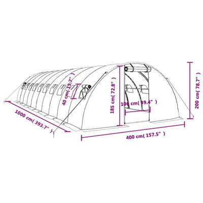 vidaXL Invernadero con estructura de acero verde 40 m² 10x4x2 m