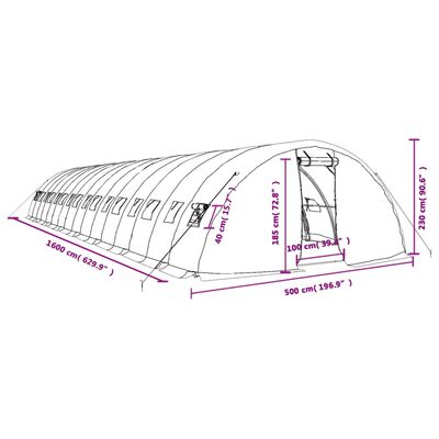 vidaXL Invernadero con estructura de acero verde 80 m² 16x5x2,3 m