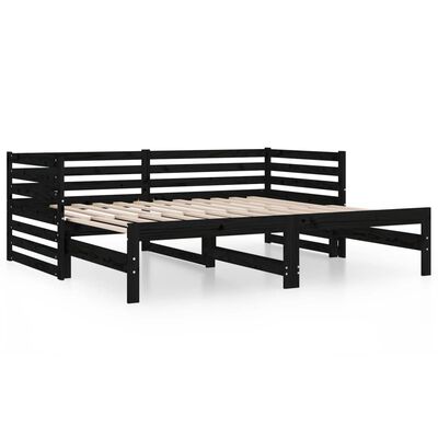 vidaXL Sofá cama extraíble madera maciza de pino negro 2x(90x190) cm