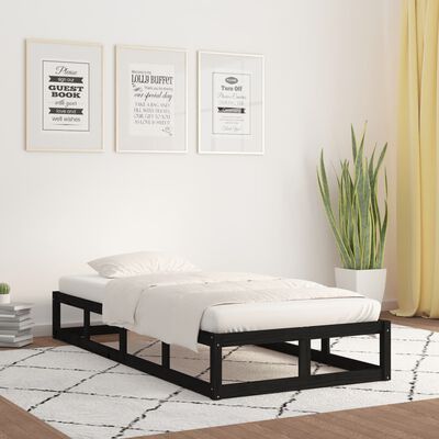 vidaXL Estructura de cama de madera maciza negra 100x200 cm