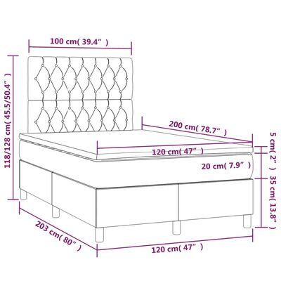 vidaXL Cama box spring con colchón tela gris claro 120x200 cm