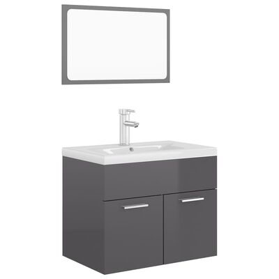 vidaXL Juego de muebles de baño madera de ingeniería gris brillo