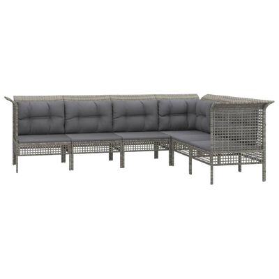 vidaXL Set de muebles de jardín 6 pzas y cojines ratán sintético gris