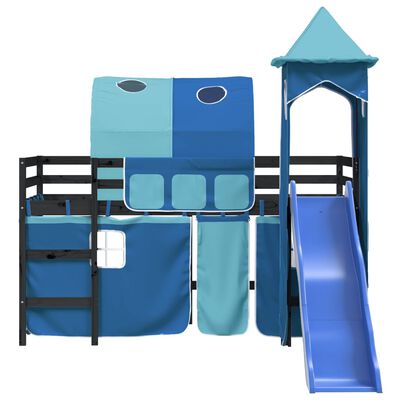 vidaXL Cama alta para niños con torre madera pino azul 90x200 cm