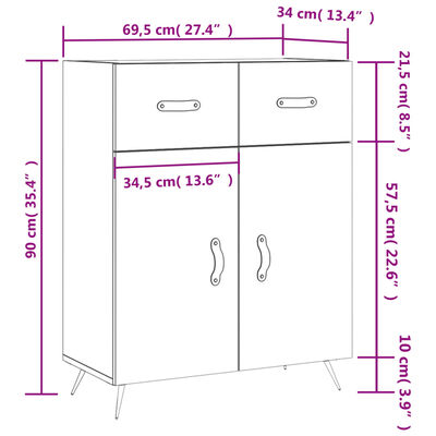 vidaXL Aparador de madera de ingeniería negro 69,5x34x90 cm