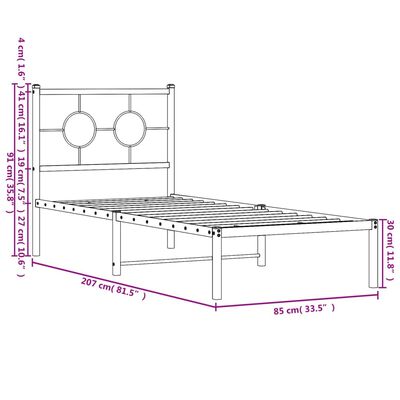 vidaXL Estructura cama sin colchón con cabecero metal negro 80x200 cm