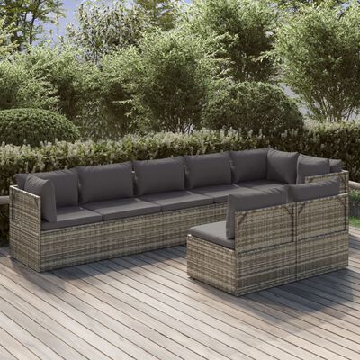 vidaXL Set de muebles de jardín 8 pzas y cojines ratán sintético gris