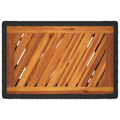 vidaXL Mesa auxiliar jardín tapa madera ratán PE negro 60x40x75 cm