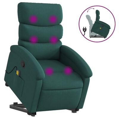 vidaXL Silla de masaje reclinable de pie de tela verde oscura