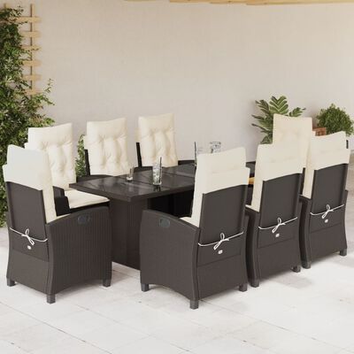 vidaXL Set comedor para jardín 9 pzas y cojines ratán sintético marrón