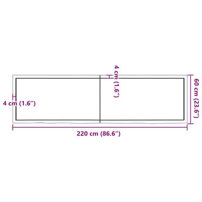 vidaXL Tablero mesa madera roble tratada marrón oscuro 220x60x(2-6) cm