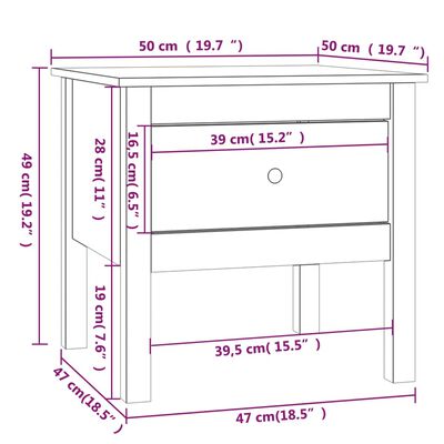 vidaXL Mesa auxiliar de madera maciza de pino blanco 50x50x49 cm