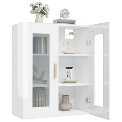 vidaXL Armario de pared colgante blanco brillante 69,5x34x90 cm