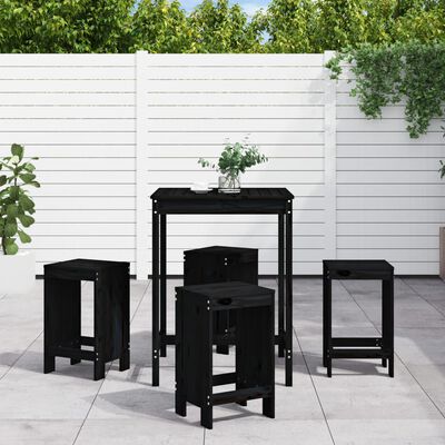 vidaXL Set de mesa y taburetes altos jardín 5 piezas madera pino negro