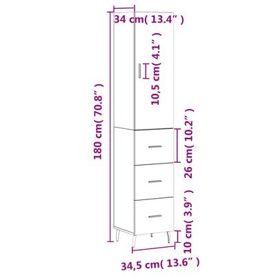 vidaXL Aparador alto madera contrachapada roble marrón 34,5x34x180 cm