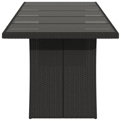 vidaXL Mesa de jardín superficie de vidrio ratán PE negro 240x90x75 cm