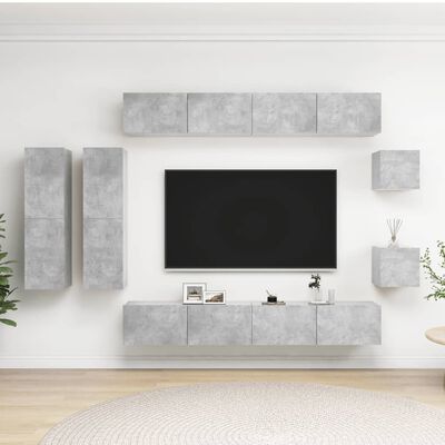 vidaXL Set de muebles de TV 8 pzas madera contrachapada gris hormigón