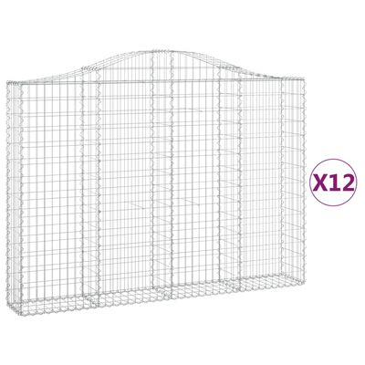 vidaXL Cestas gaviones 12 uds forma de arco hierro 200x30x140/160 cm