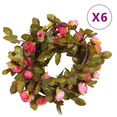 vidaXL Guirnaldas de flores de Navidad 6 uds rosa 215 cm