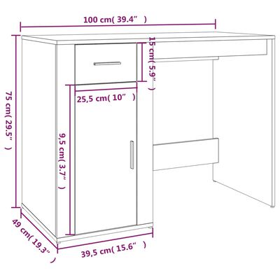 vidaXL Escritorio de madera contrachapada blanco 100x49x75 cm