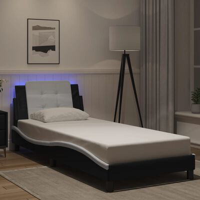 vidaXL Estructura cama con LED cuero sintético negro blanco 80x200 cm