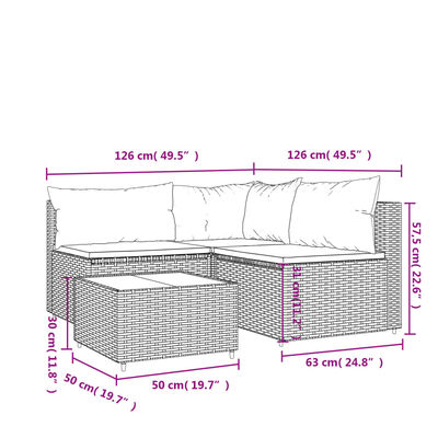 vidaXL Set de muebles de jardín 4 pzas y cojines ratán sintético gris