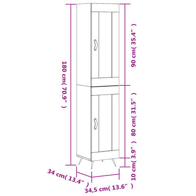 vidaXL Aparador alto madera contrachapada gris Sonoma 34,5x34x180 cm