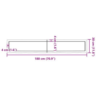 vidaXL Encimera de baño madera maciza sin tratar 180x30x(2-6) cm