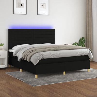 vidaXL Cama box spring colchón y luces LED tela negro 180x200 cm