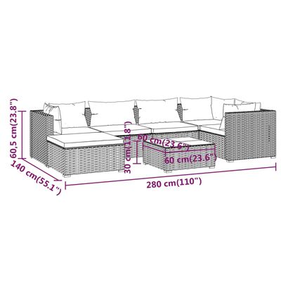 vidaXL Set de muebles de jardín 7 pzas y cojines ratán sintético negro