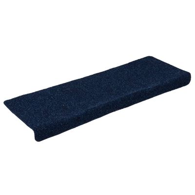 vidaXL Alfombrilla de escaleras 15 uds tela punzonada azul 65x21x4 cm