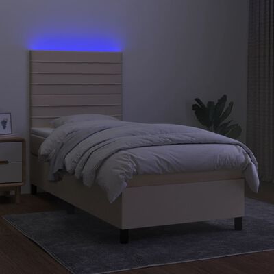 vidaXL Cama box spring colchón y luces LED tela color crema 90x190 cm