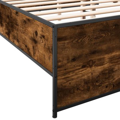 vidaXL Estructura cama madera ingeniería metal roble ahumado 150x200cm