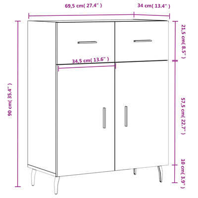 vidaXL Aparador de madera de ingeniería gris hormigón 69,5x34x90 cm