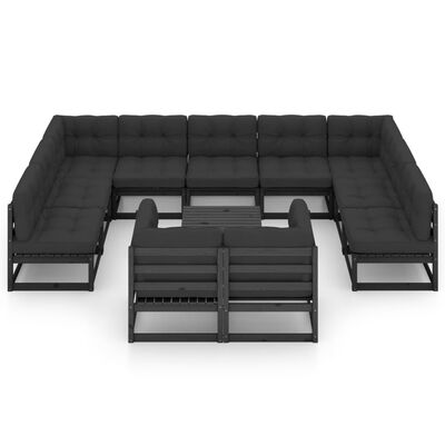 vidaXL Set de muebles de jardín 12 pzas con cojines madera pino negro