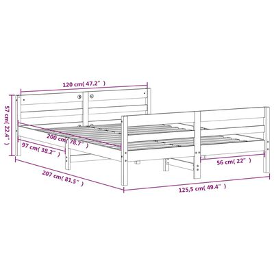 vidaXL Cama sin colchón madera maciza de pino marrón cera 120x200 cm