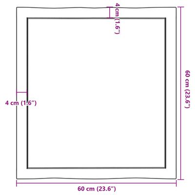 vidaXL Tablero de mesa madera maciza borde natural 60x60x(2-6) cm