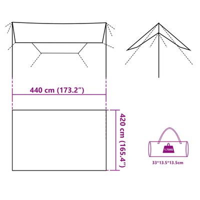 vidaXL Lona de camping impermeable gris y naranja 420x440 cm