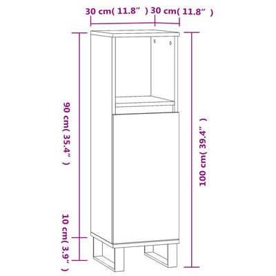 vidaXL Armario de baño madera contrachapada roble Sonoma 30x30x100 cm